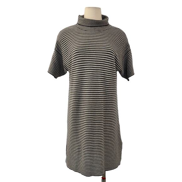 Eileen Fisher Merino Wool Sweater Dress Turtleneck Short Sleeve Striped M - Picture 1 of 10